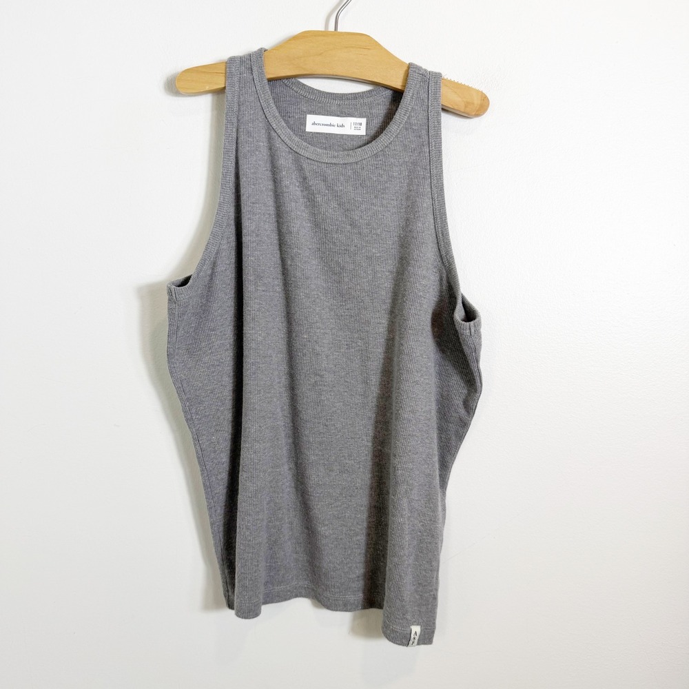 Abercrombie Kids Tank Top Girls 17/18 Gray Ribbed Sleeveless Crew Neck Logo
